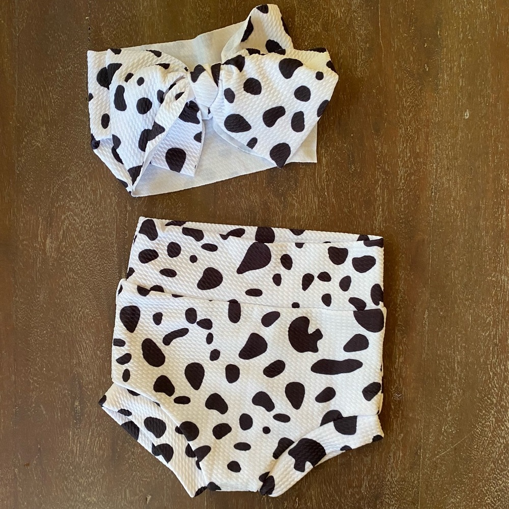 NEW Cow Print Baby Bummie & Bow Set